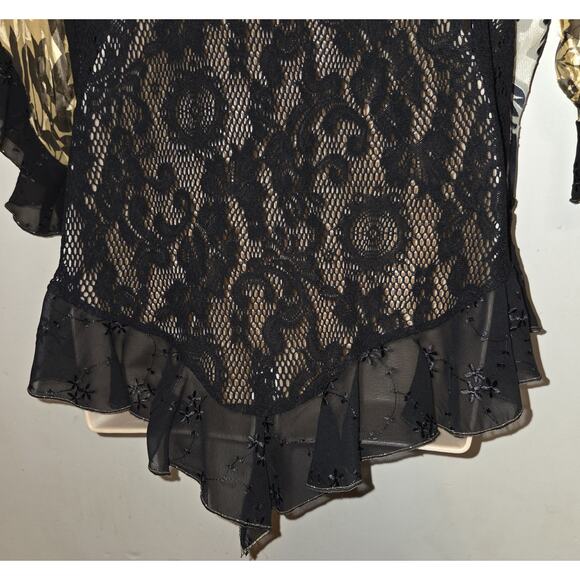 Vintage Spencer Alexis Kimono Sz L Silk Blend Boho Whimsigoth Fairy Lace Ruffles - Picture 9 of 16